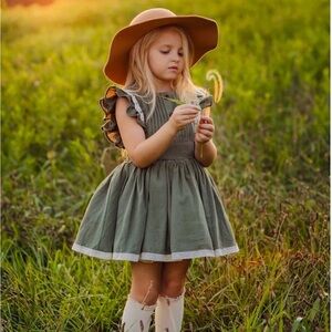 NWT Makena Lane Olive Norah Set Cotton Crepe Tulle Bloomers Wood Buttons